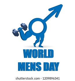 International Mens Day creative background template with geometric symbol with blue color. 3d concept.The symbol of Mars as a man and the text World men's day