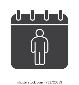 International Men's Day glyph icon. Silhouette symbol. Calendar page with man. Negative space. Vector isolated illustration
