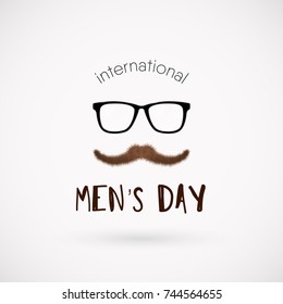 International men's day. Hipster glasses and mustache vector illustration