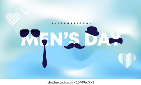 International Men's Day icon. Symbols glasses, tie, men's bow tie, hat, mustache