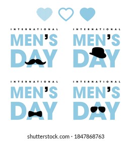 International Men's Day icon. Symbols glasses, tie, men's bow tie, hat, mustache