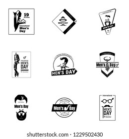 International mens day logo set. Simple set of 9 international mens day vector logo for web design isolated on white background