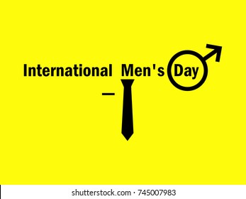 International men's day. Male symbol and tie on a yellow background. Vector illustration