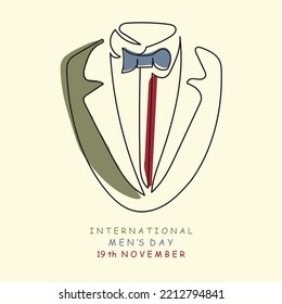 International men's day in november. Poster design concept with elements representing men. Male gender. One continuous line art. Isolated banner ideas for man's day.