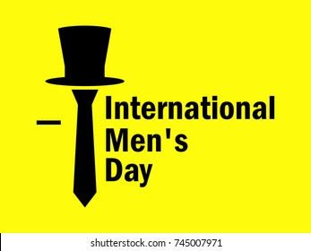International men's day. Tie and hat on a yellow background. Vector illustration