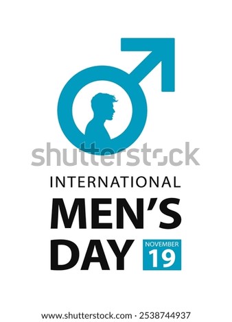 International Men's Day, vector design for banner, poster, sign or greeting card. Text International Men's Day, 19 november and blue male sign isolated on white background.