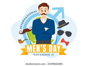 International Men's Day Vector Illustration on November 19 with Men Equipment for Positive Value Their Families in Flat Cartoon Background Design