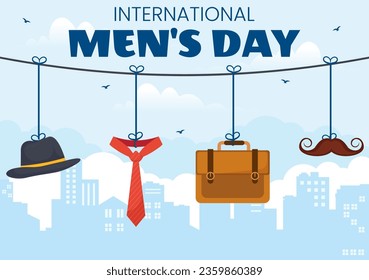 International Men's Day Vector Illustration on November 19 with Men Equipment for Positive Value Their Families in Flat Cartoon Background Design