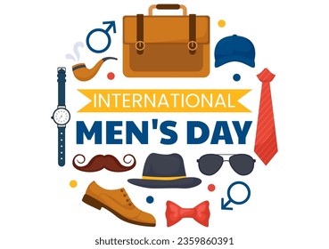 International Men's Day Vector Illustration on November 19 with Men Equipment for Positive Value Their Families in Flat Cartoon Background Design