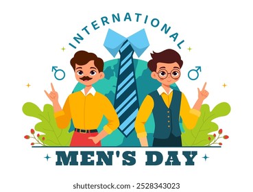 International Men's Day Vector Illustration on November 19 Featuring Men's Accessories like Ties and Mustaches in a Flat Style Cartoon Background