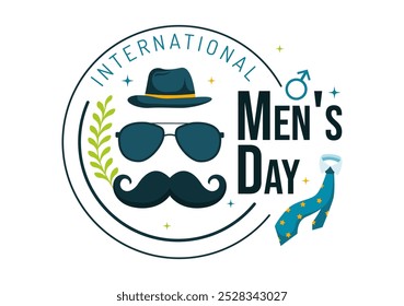 Dia Internacional dos Homens Ilustração Vetorial em 19 de novembro Apresentando Acessórios Masculinos como Laços e Mustaches em um Plano de Fundo de Desenho Animado Estilo Plano