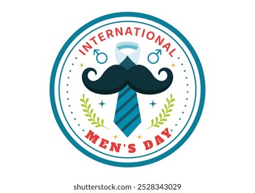 Dia Internacional dos Homens Ilustração Vetorial em 19 de novembro Apresentando Acessórios Masculinos como Laços e Mustaches em um Plano de Fundo de Desenho Animado Estilo Plano