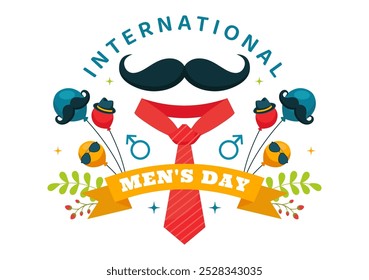 International Men's Day Vector Illustration on November 19 Featuring Men's Accessories like Ties and Mustaches in a Flat Style Cartoon Background