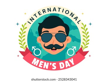 Dia Internacional dos Homens Ilustração Vetorial em 19 de novembro Apresentando Acessórios Masculinos como Laços e Mustaches em um Plano de Fundo de Desenho Animado Estilo Plano