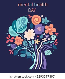 International Mental Health Day is a day devoted to increasing understanding of mental health concerns. Mental disorders can influence an individuals feelings, thinking, actions. Vector Illustration.