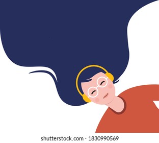 international mental health day . Flat illustration woman relaxing with headphones on . vector eps 10