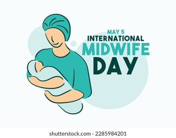 International Midwife Day. May 5. Hand drawn midwife holding a baby. Line. Doodle. Poster, banner, card, background. Eps 10.