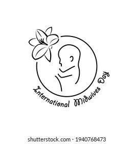 International Midwives Day linear medical icon. Vector abstract illustration of fetus in utero symbol and flower. Linear emblem for Midwives Day celebration