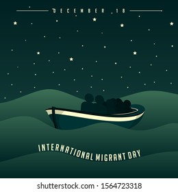 International Migrant Day on december 18 with people on boat at night on sea Concept Design