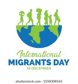 International Migrants Day 18 December Banner Design, Vector illustration, Social media post for World Migrants Day, People walking on Earth