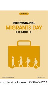 International Migrants Day. December 18. Suitcase concept. Template for background, banner, card, poster