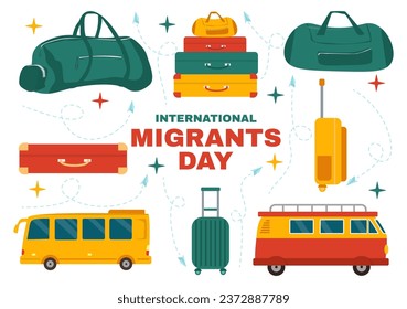 International Migrants Day Vector Illustration on 18 December with Immigration People and Refugee for the Protection of Human Rights in Background