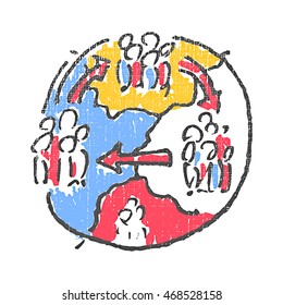 International migration emblem. Textured stamp. Vector illustration