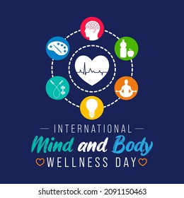 International Mind and Body wellness day is observed every year on January 3rd, to remind people of the importance of wellness. Vector illustration