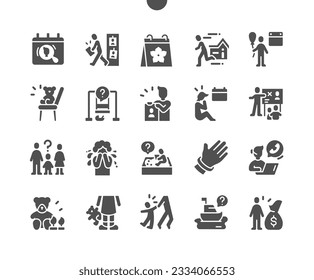 International Missing Children Day 25 May. Escape from home. Hot line. Selling children. Calendar. Vector Solid Icons. Simple Pictogram