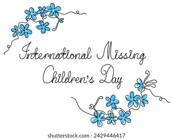 International Missing Childrens Day. Abstract Forget-me-nots. continuous single line art drawing sketch