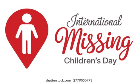 international missing childrens day awareness illustration with location pin child icon and stylish typography promoting child safety protection and support campaign