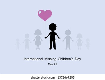 International Missing Children's Day vector. Lost children vector illustration. Boy with inflatable balloon. Silhouettes of children. Important day