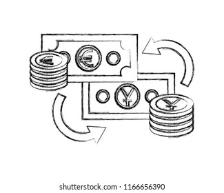 international money with arrows isolated icon