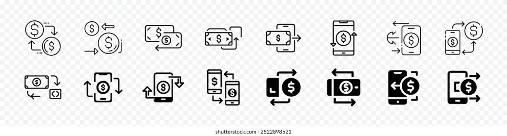 International Money Transfer Icon,  Fast Payment Service, Money Transfer icon, Money Transfer icon, Currency transfer outline vector icon. Send money Icons