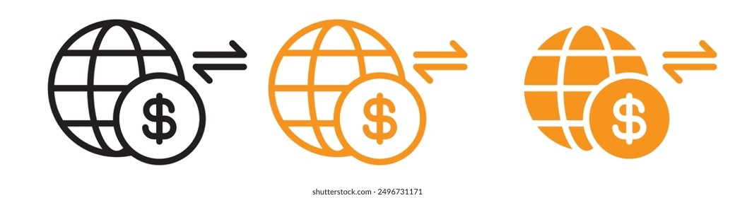 Conjunto de íconos de transferencia internacional de dinero Ilustraciones financieras globales para la banca y la economía