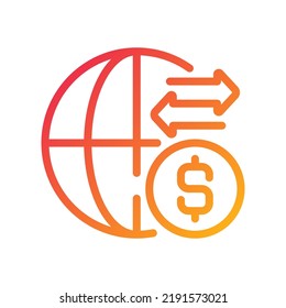 International money transfer pixel perfect gradient linear vector icon. Get paid from another country. Payment method. Thin line color symbol. Modern style pictogram. Vector isolated outline drawing