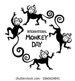 International Monkey Day. Celebration World Day of the Monkey. 14th december. Happy primate drawing. vector illustration.