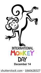 International Monkey Day. Celebration World Day of the Monkey. 14th december. Happy primate drawing. vertical banner. vector illustration.