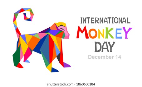 International Monkey Day. Celebration World Day of the Monkey. 14th december. Happy primate drawing. Horizontal banner. Vector illustration.