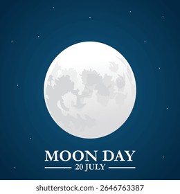 International moon day. 20th July Moon day celebration banner with moon, mini red flag on it and speech bubbles of Moon Landing, space achievement. It marks the anniversary of first landing by humans.