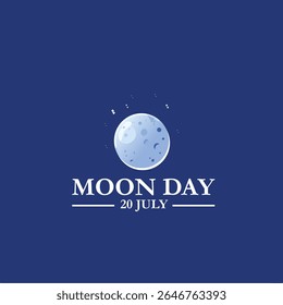 International moon day. 20th July Moon day celebration banner with moon, mini red flag on it and speech bubbles of Moon Landing, space achievement. It marks the anniversary of first landing by humans.
