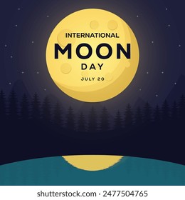 International Moon Day illustration with the full moon over the lake