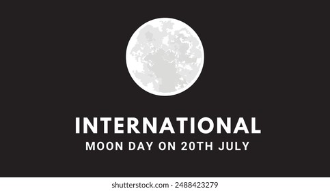 International Moon Day on 20th July “International cooperation in the peaceful uses of outer space isolated on a black background with moon ” in 2024 vector illustration.