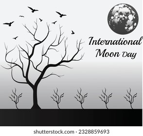 international moon day. Silhouette of a cat looking at the moon. Suitable for wallpapers, posters, pictures, vector graphics illustration, cat day.