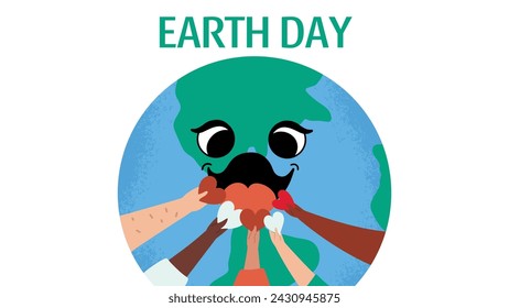 International Mother Earth Day graphic cartoon banner. Environmental and sustainability background. Love planet concept