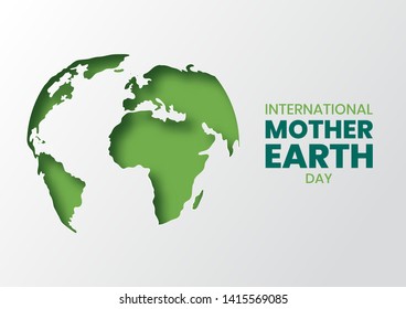 International Mother Earth Day illustration of green papercut world map. Recycled paper cutout for planet conservation awareness