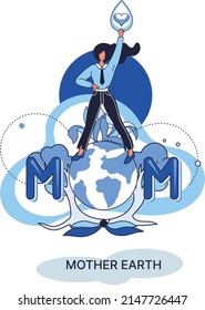 International Mother Earth Day metaphor. Environmental problems and ecological protection. Universal symbolic holiday of love, care common home. Relationship between planet its ecosystems and humans