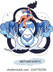 International Mother Earth Day metaphor. Environmental problems and ecological protection. Universal symbolic holiday of love, care common home. Relationship between planet its ecosystems and humans