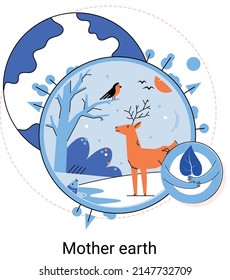 International Mother Earth Day metaphor. Environmental problems and ecological protection. Universal symbolic holiday of love, care common home. Relationship between planet its ecosystems and humans