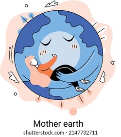 International Mother Earth Day metaphor. Environmental problems and ecological protection. Universal symbolic holiday of love, care common home. Relationship between planet its ecosystems and humans